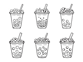 Minimalist Vector Drawing of Bubble Tea with Tapioca Pearls