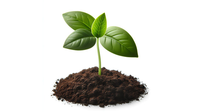 young seedling plant growing from soil isolated on white or transparent pngGreen Seedling Sprouting from Soil &ndash; Isolated PNG on White Background for Eco Design

