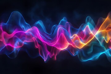 Obraz premium Colorful sound waves visualized from headphones, abstract waveform representation of music and audio frequencies in vibrant colors