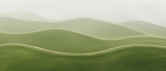 Obraz premium Harmonious Artistic Nature Rolling green hills in misty light, medspa website background, banner, blog cover aesthetic content for Instagram social media branding and marketing