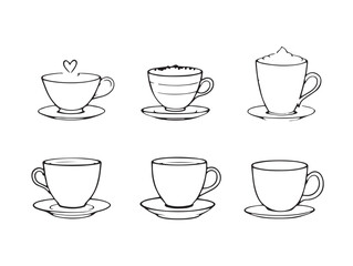 Simple Black And White Line Art Of Cappuccino Beverage Illustration