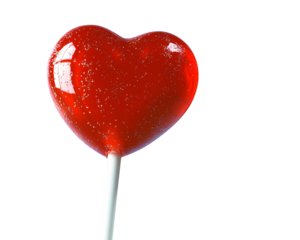 a red heart shaped lollipop