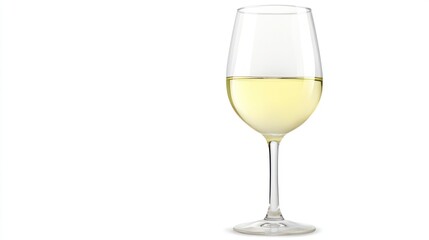 Single glass of white wine on white background