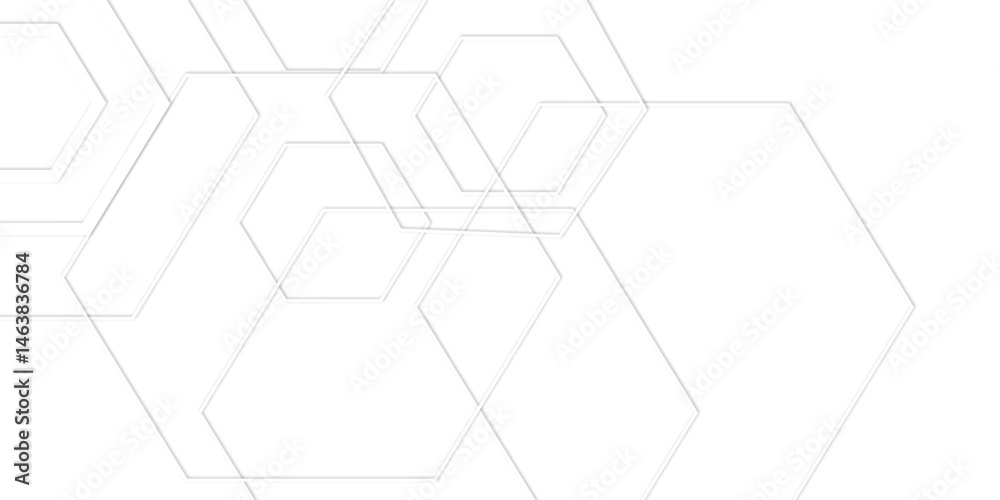 Poster light whit out line hexagon 3d effect pattern with shadow seamless texture background. used for cove