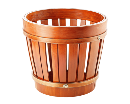 a wooden basket with a white background