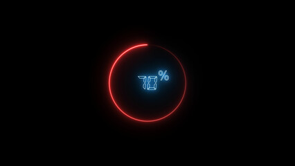 70 Number Digital percentage counter illustration. red circular bar. black background 4k video.
