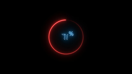 71 Number Digital percentage counter illustration. red circular bar. black background 4k video.