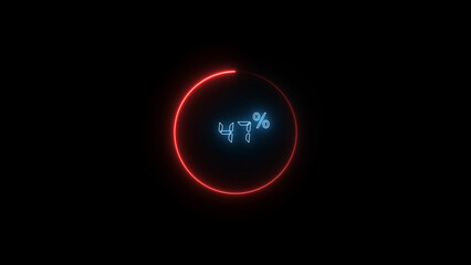 4 Number Digital percentage counter illustration. red circular bar. black background 4k video.