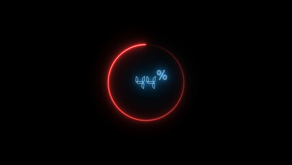 4 Number Digital percentage counter illustration. red circular bar. black background 4k video.