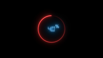 4 Number Digital percentage counter illustration. red circular bar. black background 4k video.