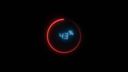 4 Number Digital percentage counter illustration. red circular bar. black background 4k video.