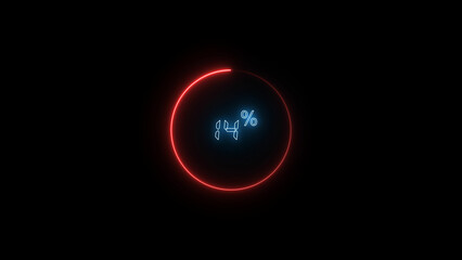 14 Number Digital percentage counter illustration. red circular bar. black background 4k video.