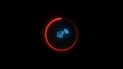 12 Number Digital percentage counter illustration. red circular bar. black background 4k video.