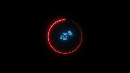 10 Number Digital percentage counter illustration. red circular bar. black background 4k video.