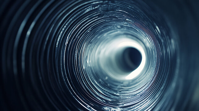 Close-Up View of a Metallic Spiral Tube Interior