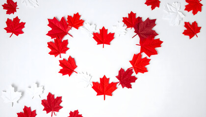 Artistic Canada Day heart made with iconic maple leaf shapes