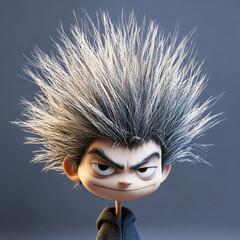 3D Render of a Cartoon Boy with Spiky Grey Hair and a Mischievous Expression