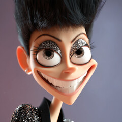 Mischievous Glamorous Cartoon Girl with Spiky Hair and Glitter Makeup