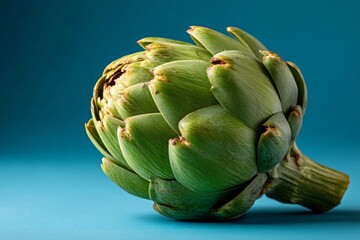 Obraz premium tempting artichoke in the minimalist corner on a pastel blue background