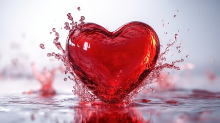 Red heart shaped candy with water splashing around it. Ideal for Valentine's Day, love, or health related designs.