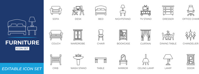 Furniture Line icon set - vector illustration