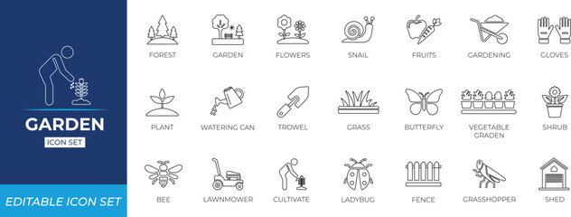 Garden line icon set. Solid line icon collection