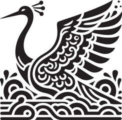 Decorative edges crane silhouette, ideal for elegant borders, nature-inspired designs, and artistic vector projects. Perfect for intricate and stylish compositions.
