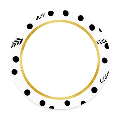 Decorative round plate with black dots and gold trim.