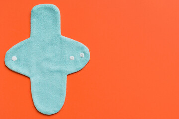 Eco-friendly reusable fabric women's pads. set of colorful bright reusable menstrual pads. zero waste woman periods concept top view with copy space
