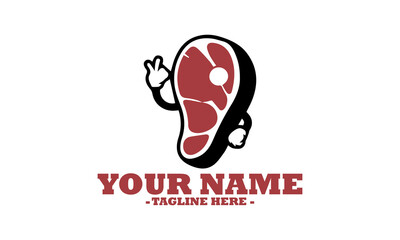 food piece meat funny cartoon face, mascot cartoon healthy food piece of meat vector Icon and sticker of a meat cartoon character logo design