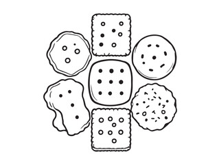 simple crackers line art for food design projects
