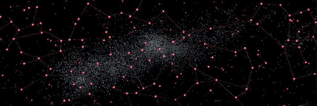 Starry cosmic lattice of constellations, celestial mapping tapestry, intergalactic rendezvous, themed for Astronomy Day and Chinese Lantern Festival
