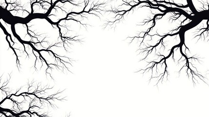 Fototapeta premium Bare tree branches frame black and white nature silhouette graphic design element