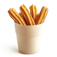 Crispy churros in a paper cup