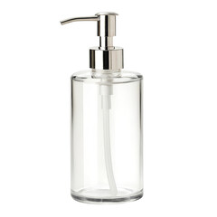 Fototapeta premium Clear glass soap dispenser with a silver pump top.