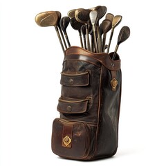 Vintage golf bag with numerous clubs