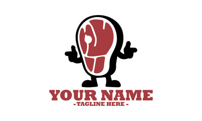 food piece meat funny cartoon face, mascot cartoon healthy food piece of meat vector Icon and sticker of a meat cartoon character logo design