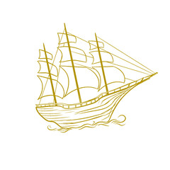sketch of a sailing ship with golden lines without background
