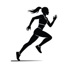 Running woman silhouette on white background