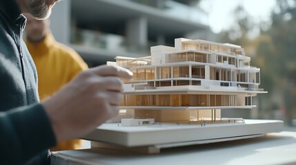 Architectural Model Being Examined by Professionals