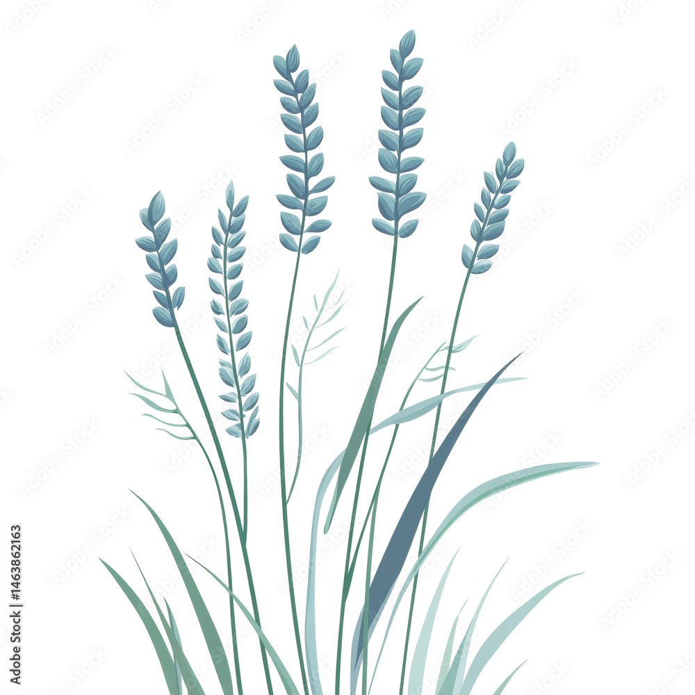 Poster botanical illustration displaying subtle lavender blossoms set against an isolated backdrop