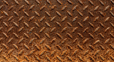 Detailed Abstract Photo Of Rusty Diamond Plate Metal Texture And Brown Surface
