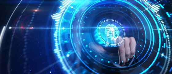 Artificial intelligence (AI), machine learning and modern computer technologies concepts.