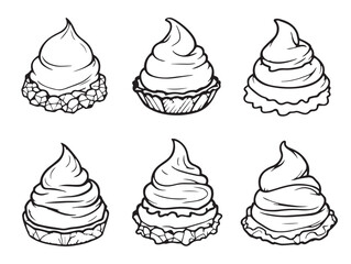 different varieties of ice cream scoops line art illustration