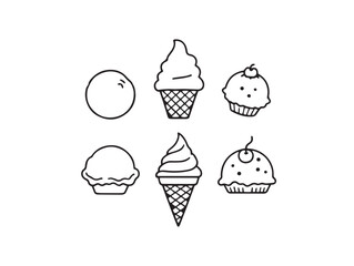 line art of assorted ice cream scoop styles for design