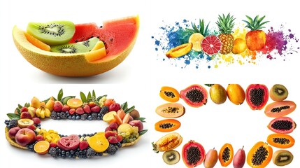 Colorful fruit arrangement and slices