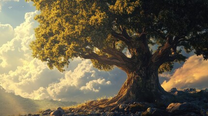 Fototapeta premium A mighty tree with deep roots, symbolizing unwavering faith in God promises