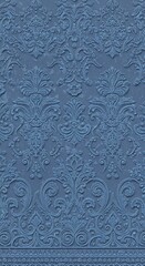 Embossed Damask Pattern, Blue Textile Texture