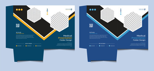 Simple blue clean creative modern editable elegant corporate professional company business medical hospital services health care dental care identity presentation file folder template design.