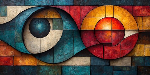 Fototapeta premium Abstract Photo Of Geometric Shapes With Circles And Square Texture Background